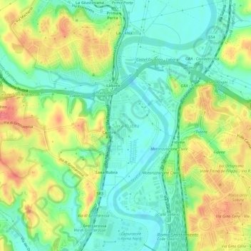 Topografische kaart Saxa Rubra, hoogte, reliëf