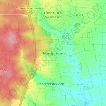 Topografische kaart Hilpertshausen, hoogte, reliëf