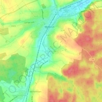 Topografische kaart Schnerkingen, hoogte, reliëf