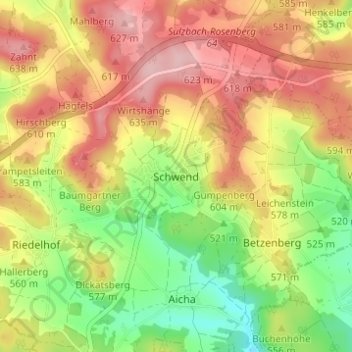 Topografische kaart Schwend, hoogte, reliëf