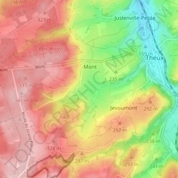 Topografische kaart Hodbomont, hoogte, reliëf