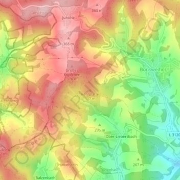 Topografische kaart Kohlplatte, hoogte, reliëf