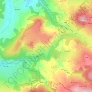 Topografische kaart Les Badioux, hoogte, reliëf