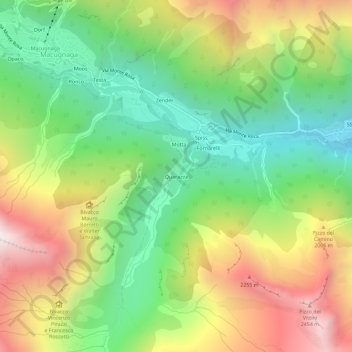 Topografische kaart Quarazza, hoogte, reliëf