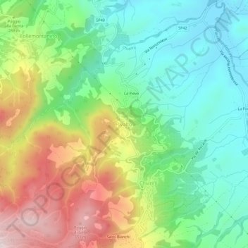 Topografische kaart Rivalto, hoogte, reliëf
