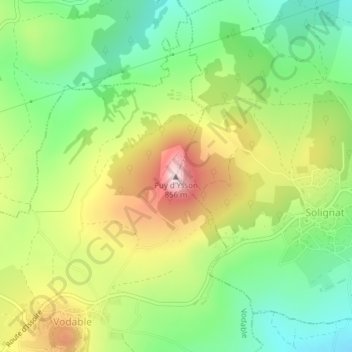 Topografische kaart Puy d'Ysson, hoogte, reliëf