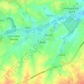 Topografische kaart Ligney, hoogte, reliëf