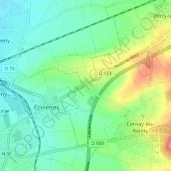 Topografische kaart Le Linguet, hoogte, reliëf