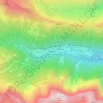 Topografische kaart Valcanale, hoogte, reliëf
