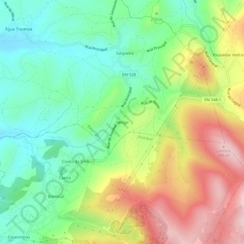 Topografische kaart Verigo, hoogte, reliëf