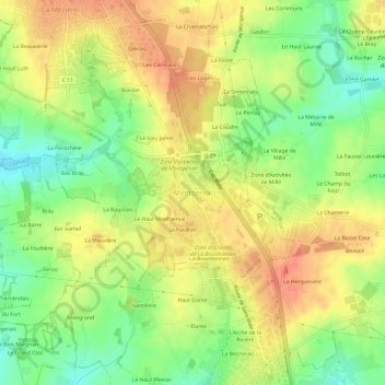 Topografische kaart Montgerval, hoogte, reliëf