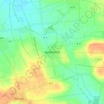 Topografische kaart Apelnstedt, hoogte, reliëf