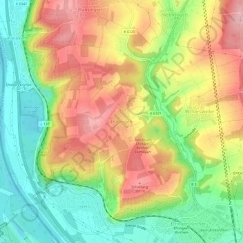 Topografische kaart Huttingen, hoogte, reliëf