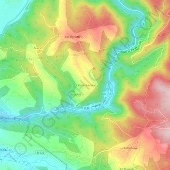 Topografische kaart Le Pioch d'Aussac, hoogte, reliëf