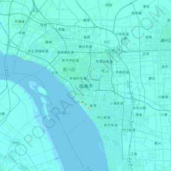 Topografische kaart 南通市, hoogte, reliëf