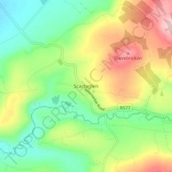 Topografische kaart Scartaglen, hoogte, reliëf
