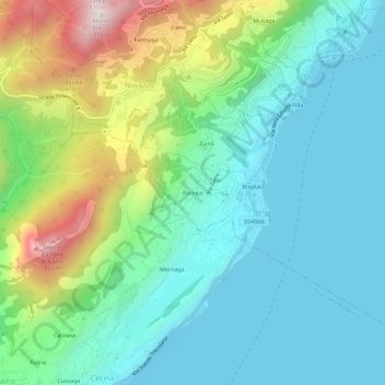 Topografische kaart Fornico, hoogte, reliëf