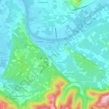 Topografische kaart La Faurie, hoogte, reliëf