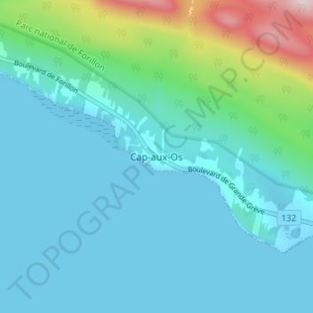 Topografische kaart Cap-aux-Os, hoogte, reliëf