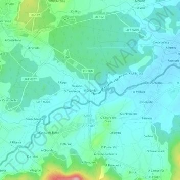 Topografische kaart A Granda, hoogte, reliëf