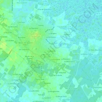 Topografische kaart Les Bagnes, hoogte, reliëf