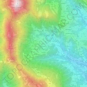 Topografische kaart Valsecca, hoogte, reliëf