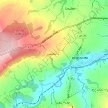 Topografische kaart Aislaby, hoogte, reliëf