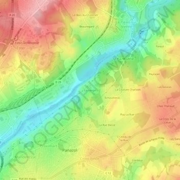 Topografische kaart La Longe, hoogte, reliëf