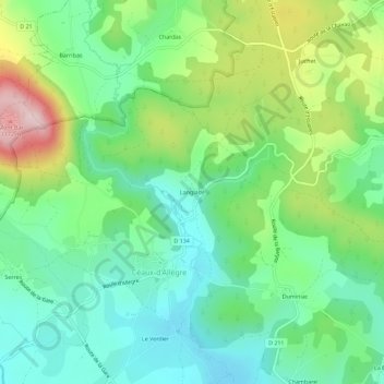 Topografische kaart Langlade, hoogte, reliëf