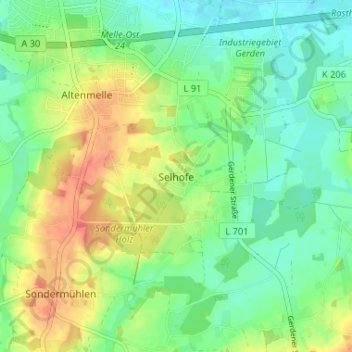 Topografische kaart Selhofe, hoogte, reliëf