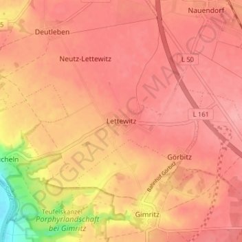 Topografische kaart Lettewitz, hoogte, reliëf