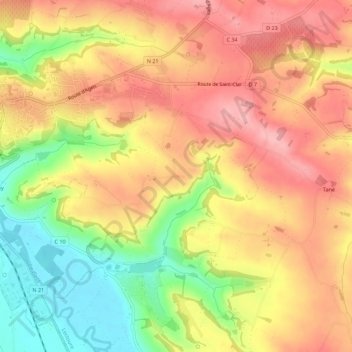 Topografische kaart Perbosc, hoogte, reliëf
