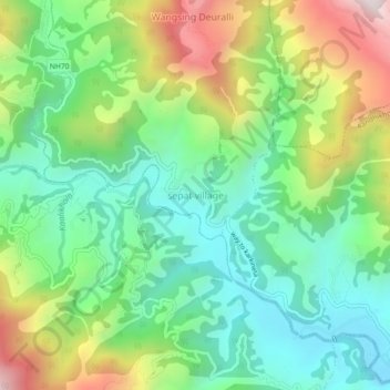 Topografische kaart sepat village, hoogte, reliëf