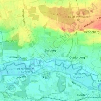 Topografische kaart Dolberg, hoogte, reliëf