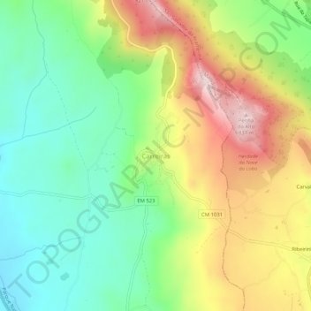 Topografische kaart Carreiras, hoogte, reliëf