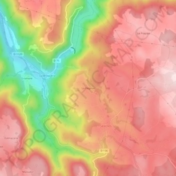 Topografische kaart La Pagesie, hoogte, reliëf