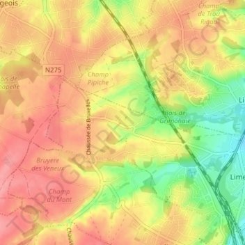 Topografische kaart Rofessart, hoogte, reliëf