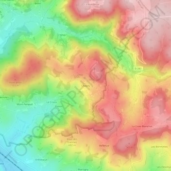 Topografische kaart Chapey, hoogte, reliëf