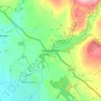 Topografische kaart Calder Bridge, hoogte, reliëf