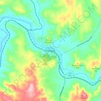 Topografische kaart Toodyay, hoogte, reliëf