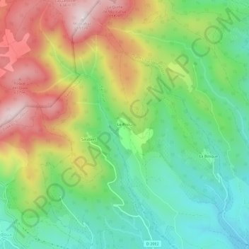Topografische kaart Le Priou, hoogte, reliëf