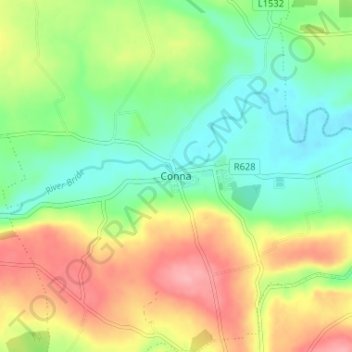 Topografische kaart Conna, hoogte, reliëf