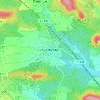 Topografische kaart Zaisersweiher, hoogte, reliëf