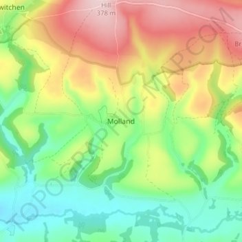 Topografische kaart Molland, hoogte, reliëf