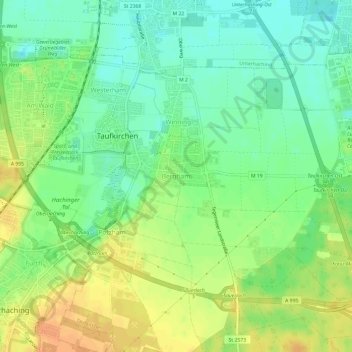 Topografische kaart Bergham, hoogte, reliëf