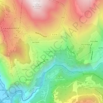 Topografische kaart Le Grand-Châtain, hoogte, reliëf