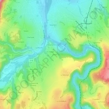 Topografische kaart Lioriac, hoogte, reliëf