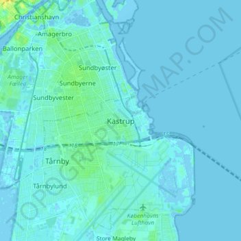 Topografische kaart Kastrup, hoogte, reliëf