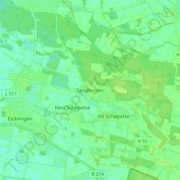 Topografische kaart Sandlingen, hoogte, reliëf