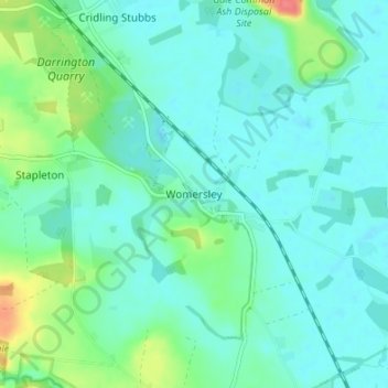 Topografische kaart Womersley, hoogte, reliëf